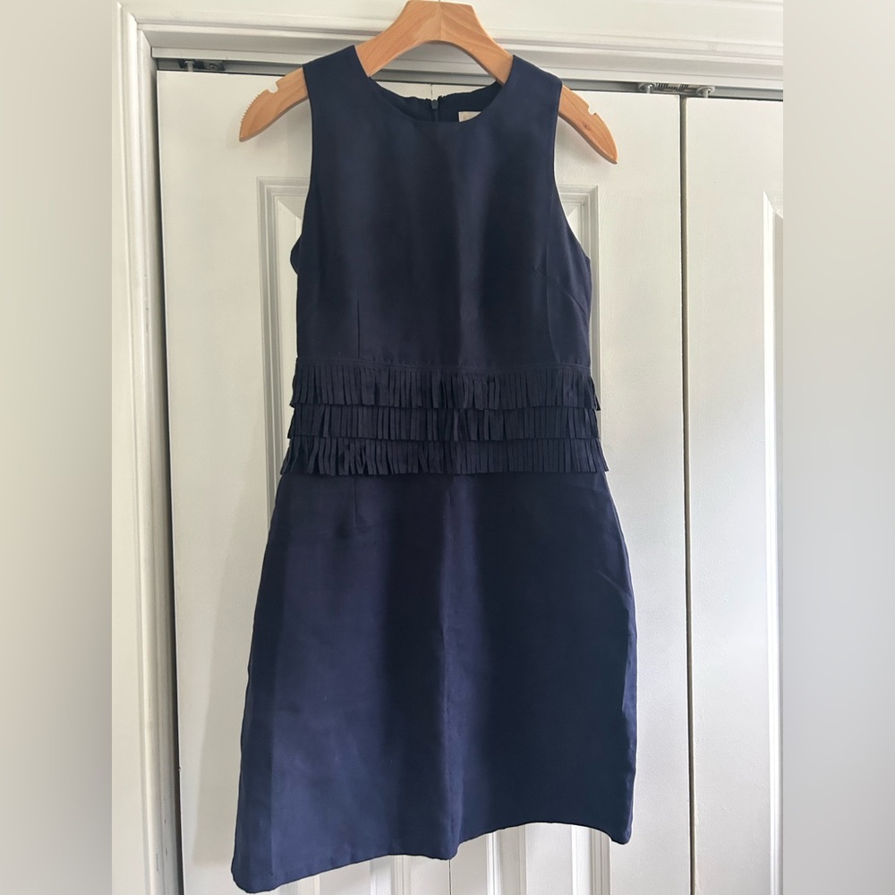 Elegant Navy Dress with Fringe at the waist!